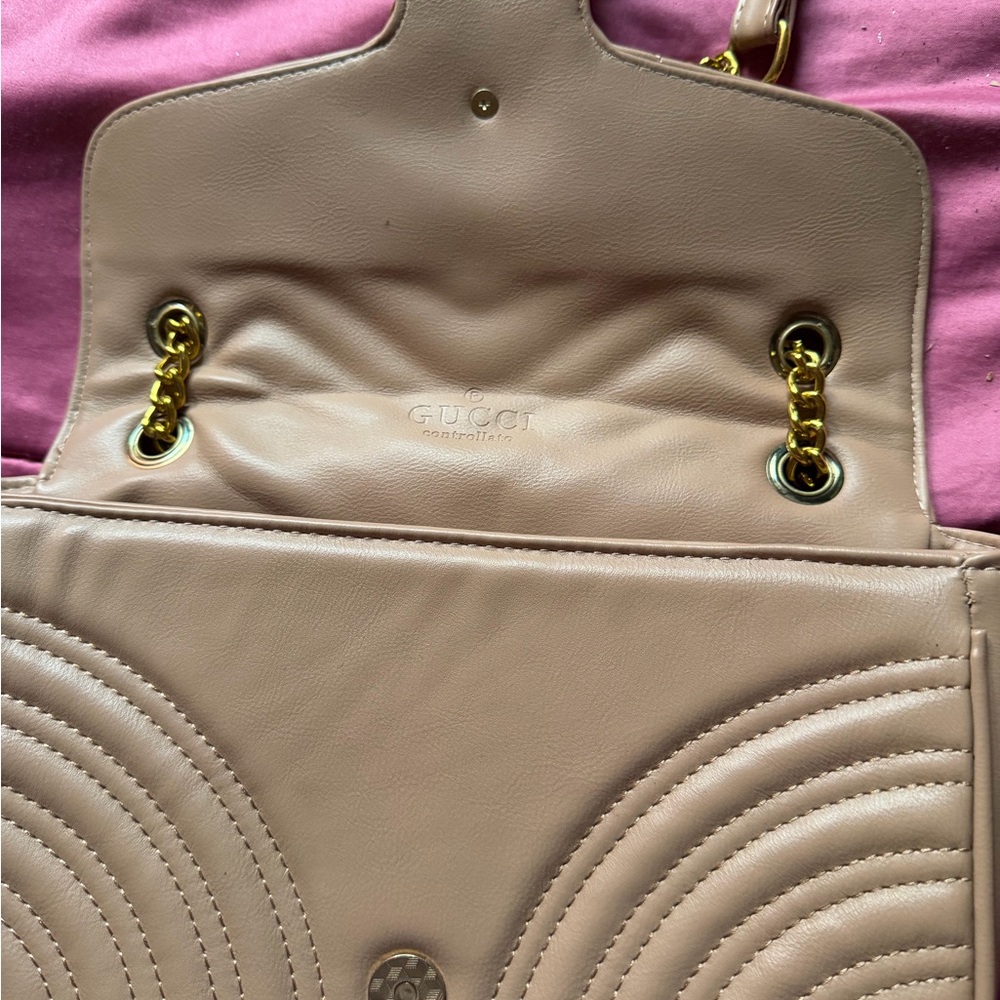 BeigeLeather Shoulder Bag with Gold - Picture 3 of 4